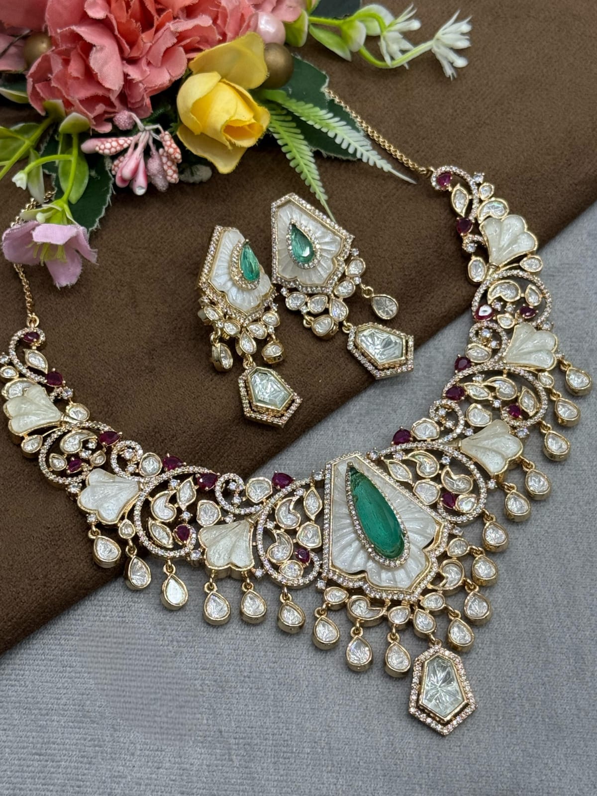 MOP With Mossanite Necklace With Kemp Stones For Women