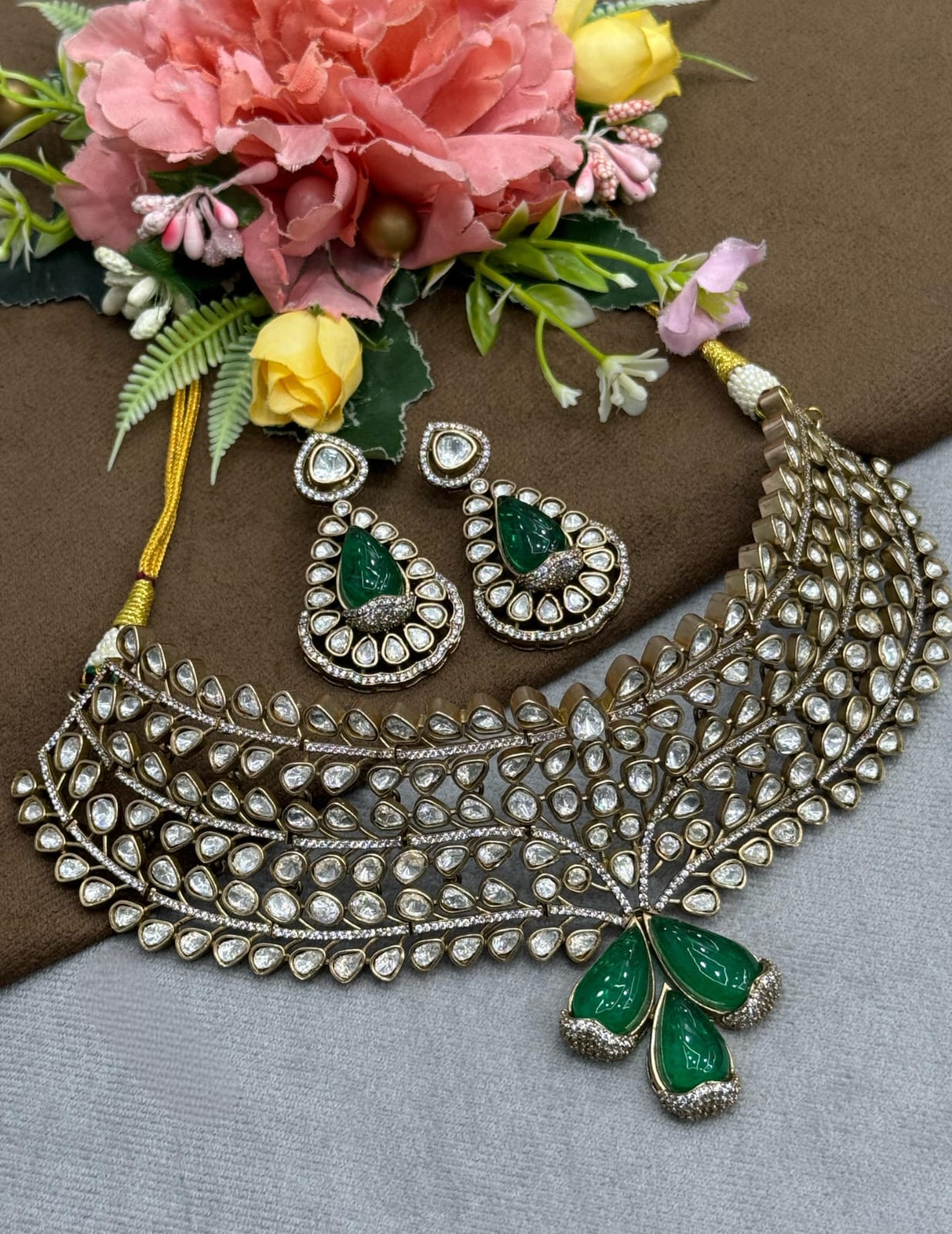 Broad Bridal Choker With Mossanite And Doublet Stones For Women