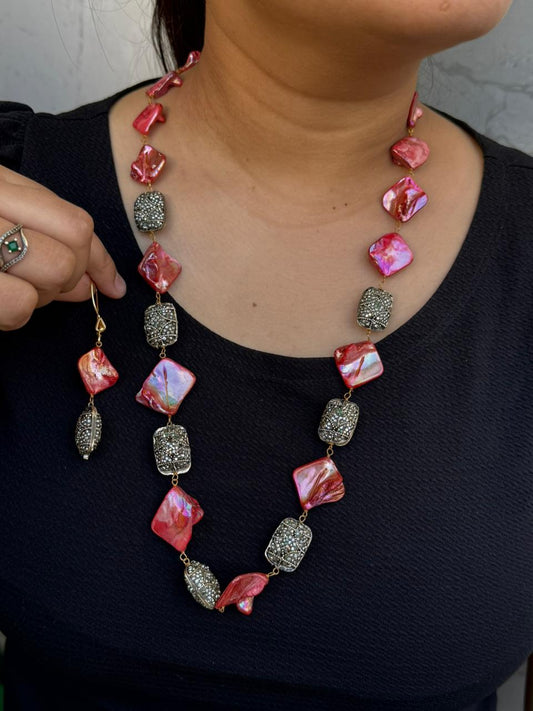 baroque with tanjore beading mala red for woman