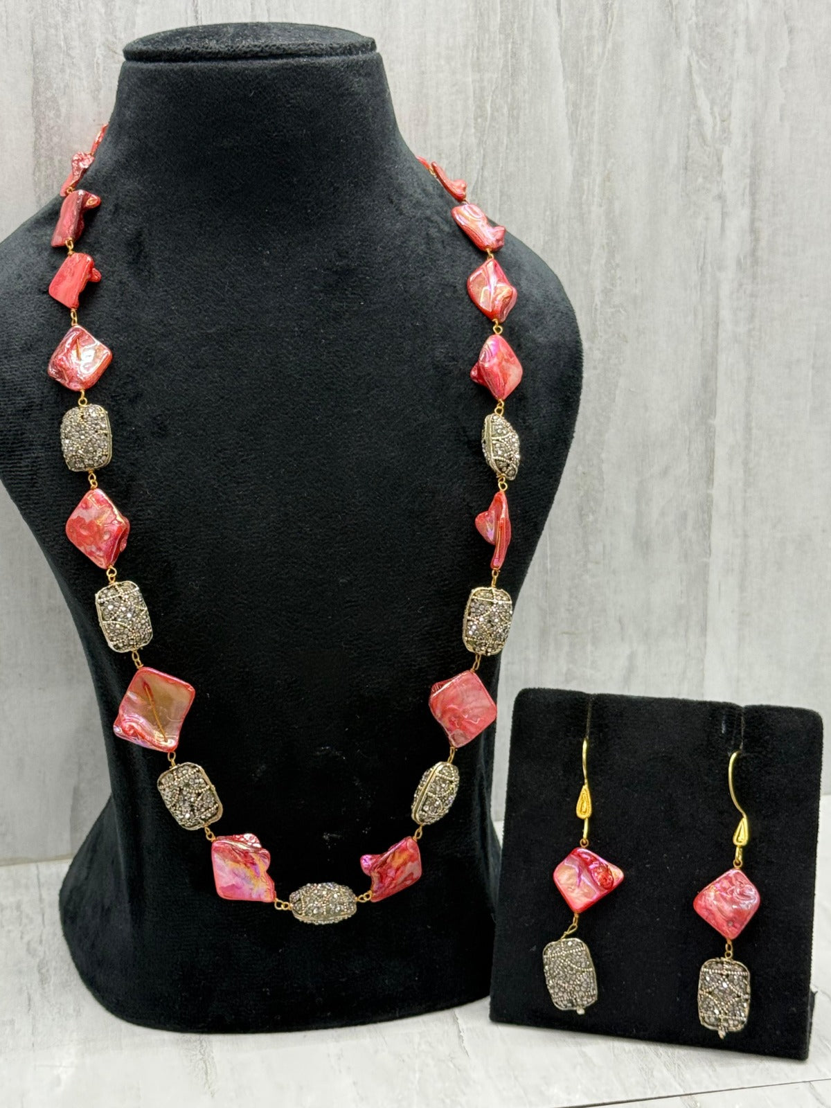 baroque with tanjore beading mala red for woman