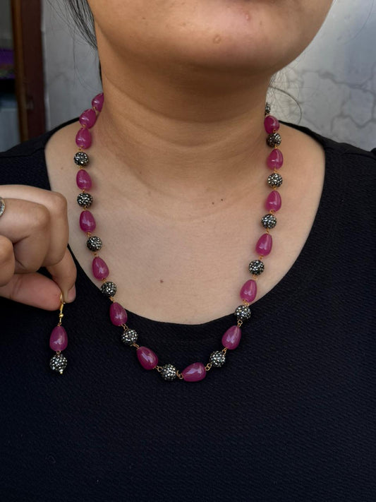 monalisa pearl with cz boll in pink mala for woman