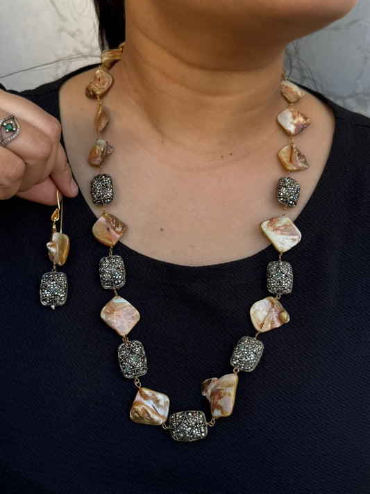 baroque with tanjore beading mala in brown for woman