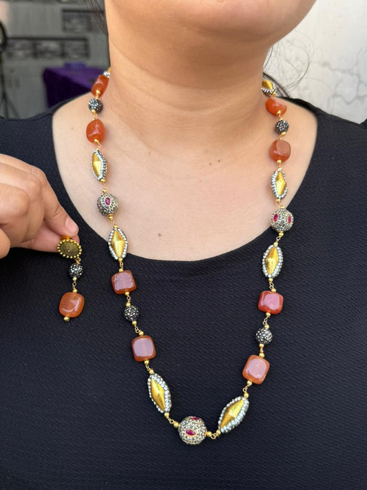 precious stone with CZ mala in orange for woman