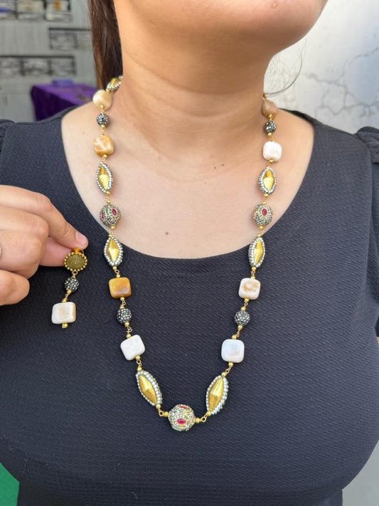 precious stone with CZ mala in champgne for woman