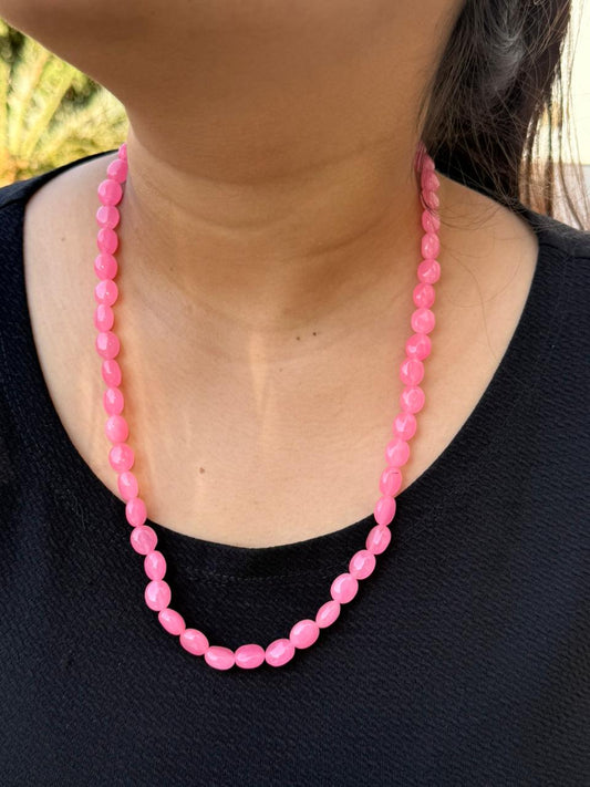 pink rose oval one layar mala for woman