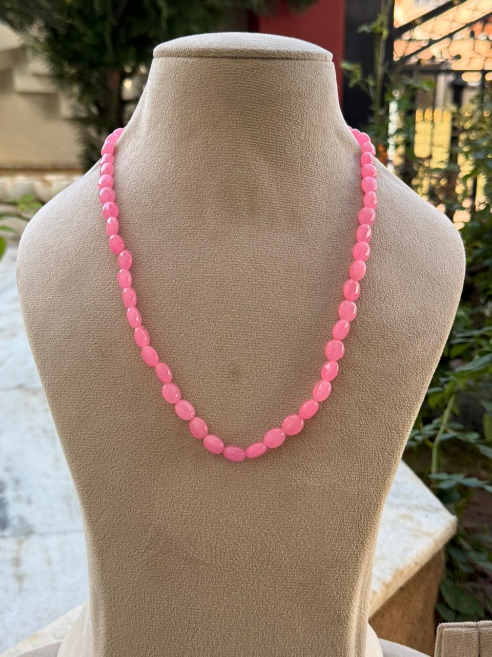 pink rose oval one layar mala for woman