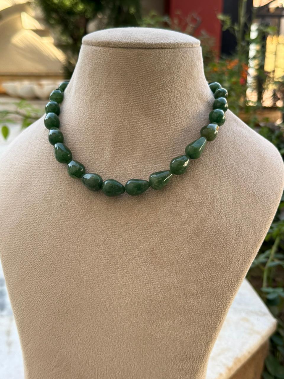 green jade cone shape one layar mala for woman