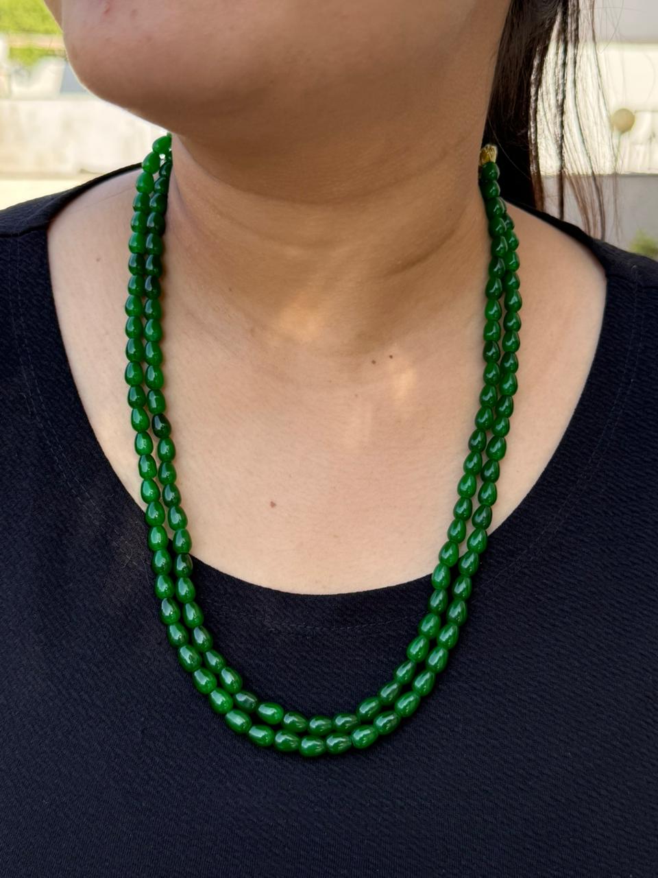 monalisa green beads two layar mala for woman
