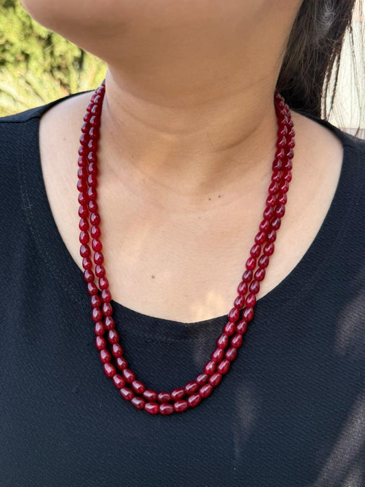 monalisa red beads two layar mala for woman
