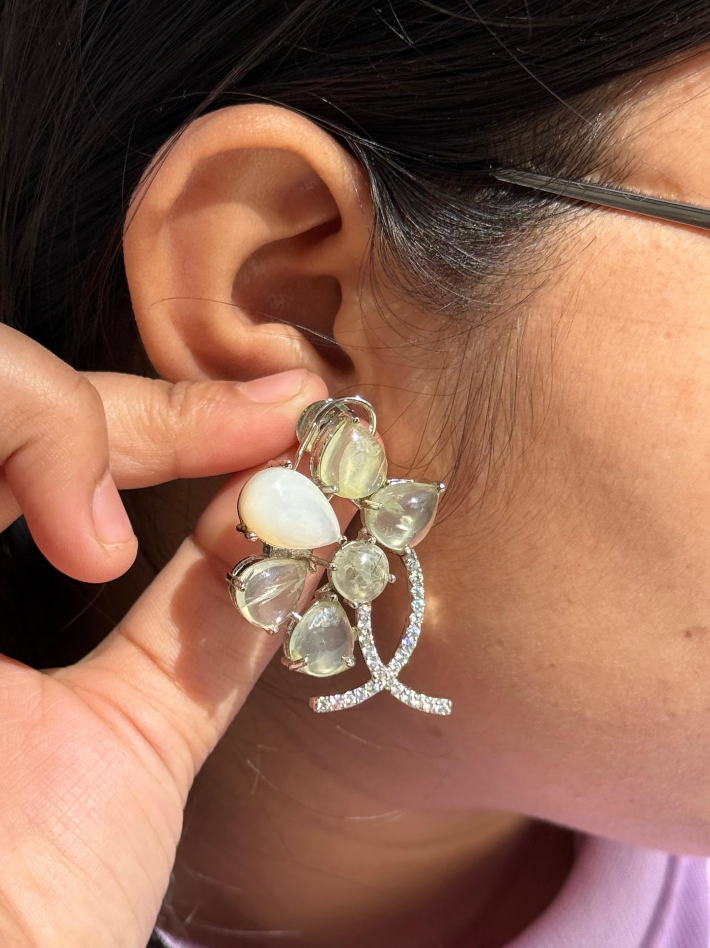 Half Flower With CZ Studs for woman