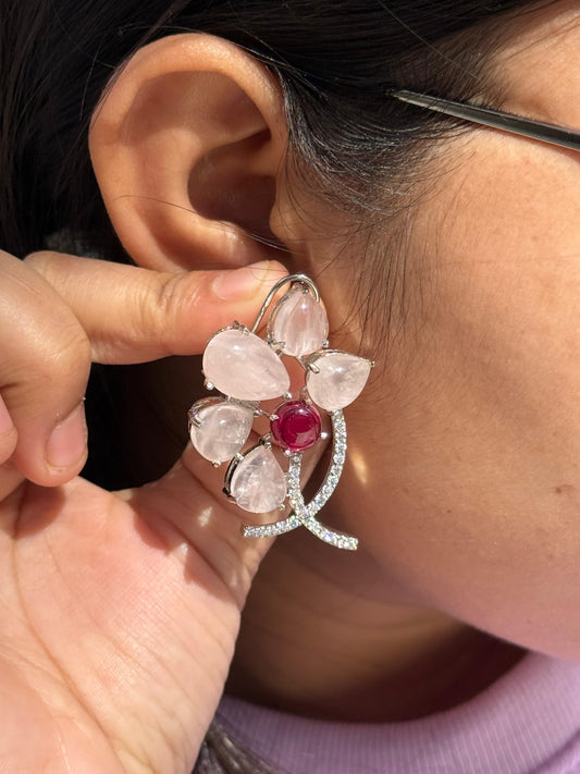 Half Flower With CZ Studs for woman