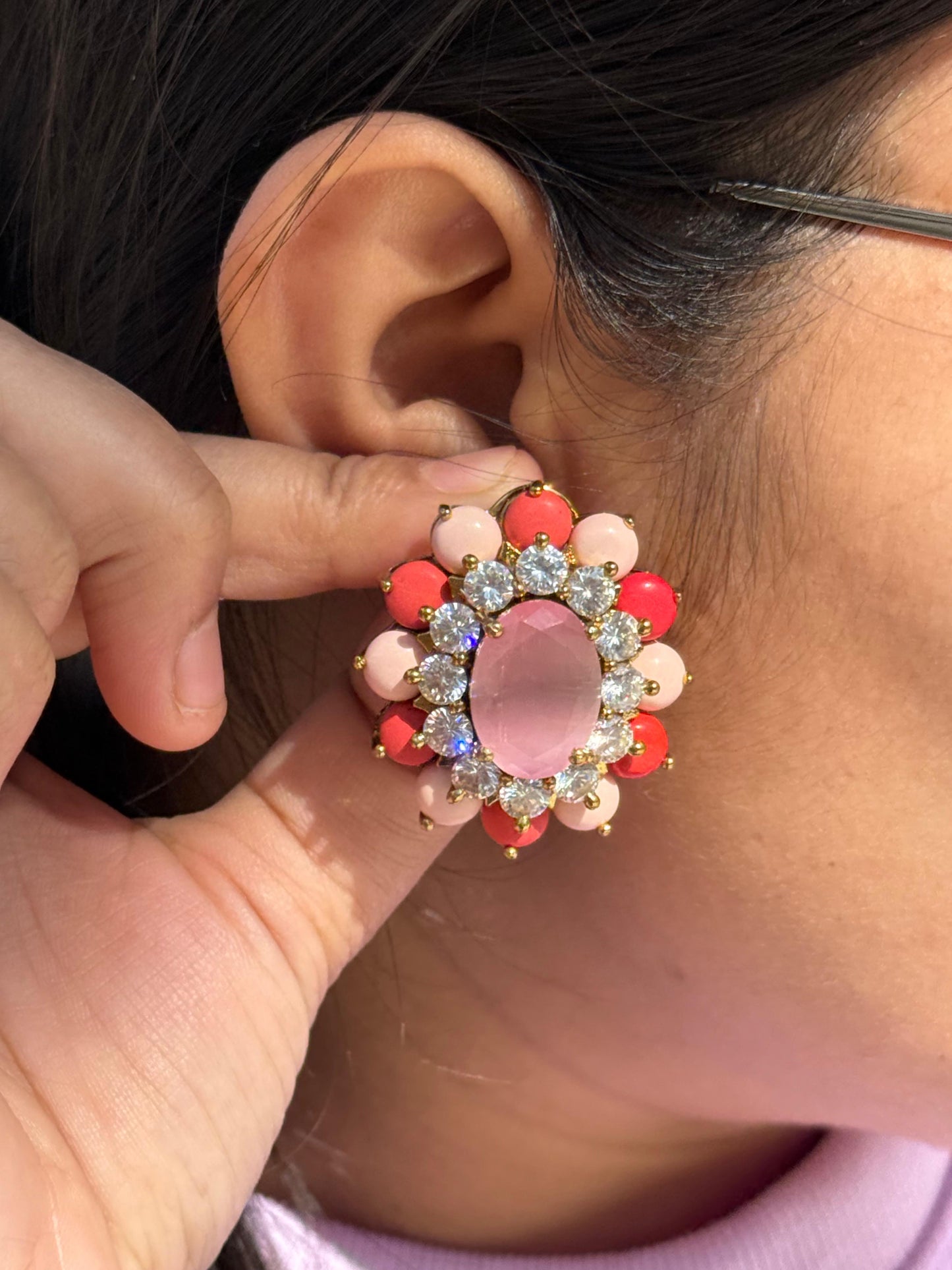 Swaroski With Coral Beads Studs for woman