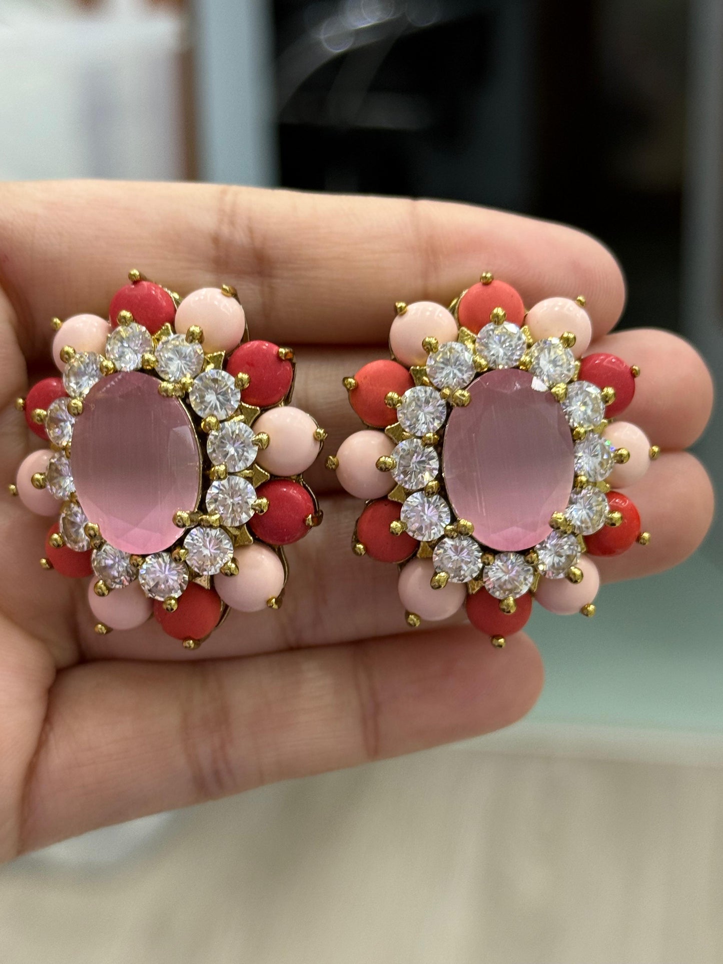 Swaroski With Coral Beads Studs for woman