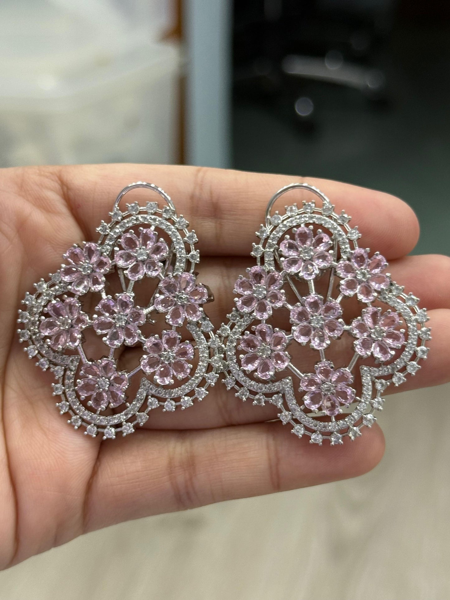 Floral With CZ Studs in pink for woman