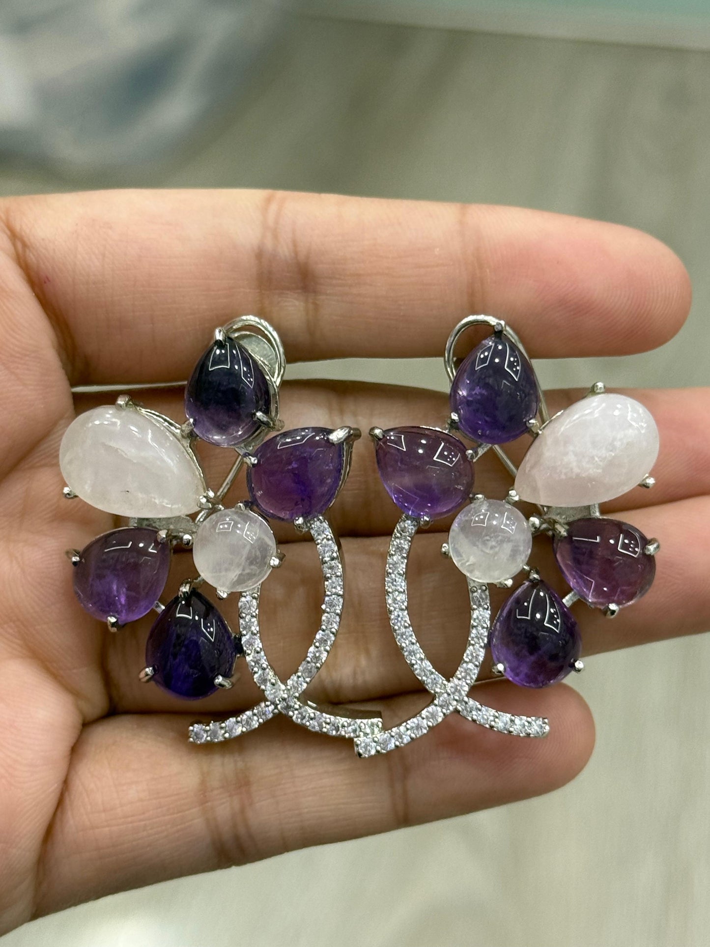 Half Flower With CZ Studs for woman