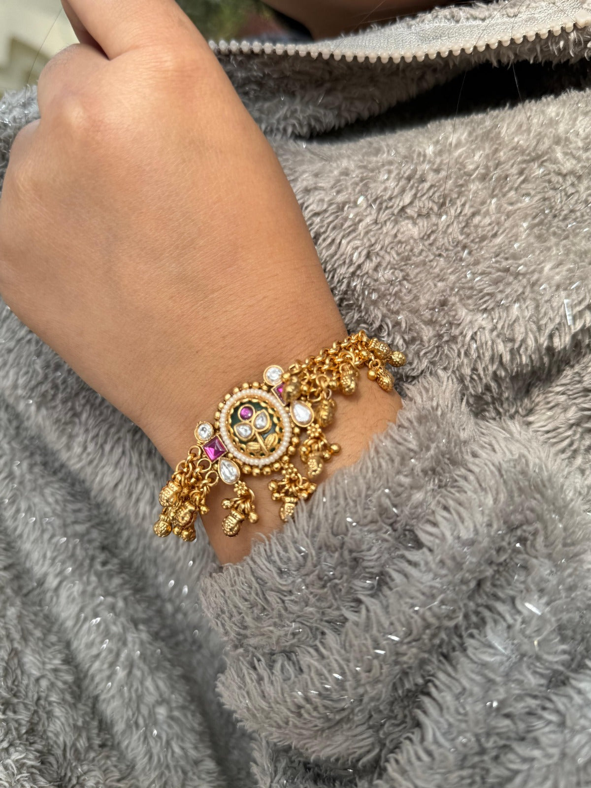 rajwadi gold plated with kundan stone bracelet for woman