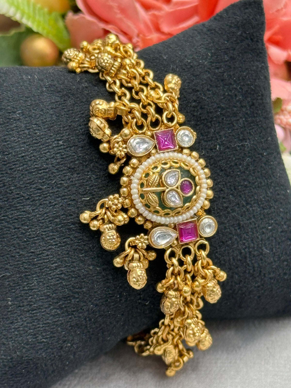 rajwadi gold plated with kundan stone bracelet for woman