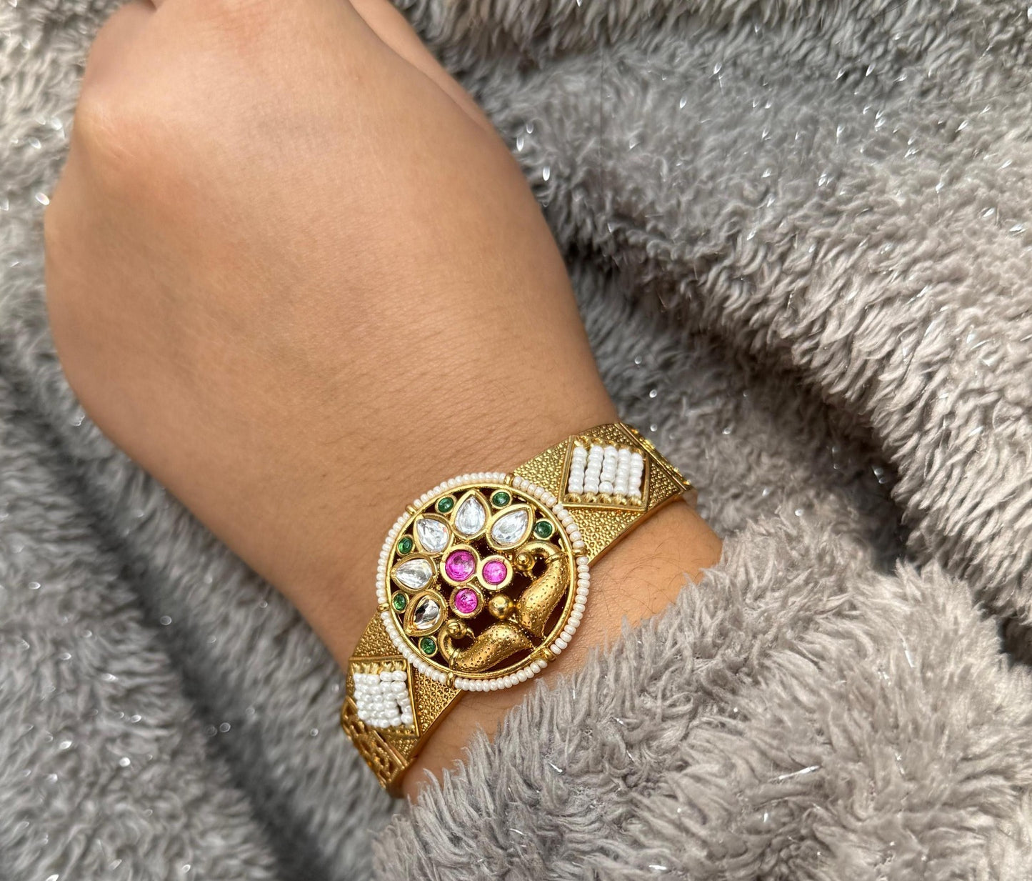 Kundan With Handcuff Bracelet for woman