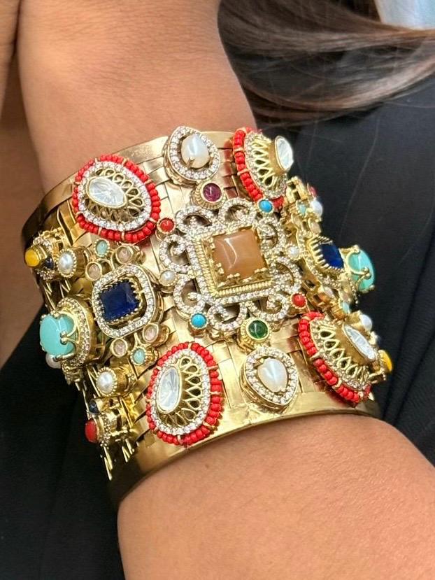 Antique With Precious Stones With Side Beading Bracelet For Women