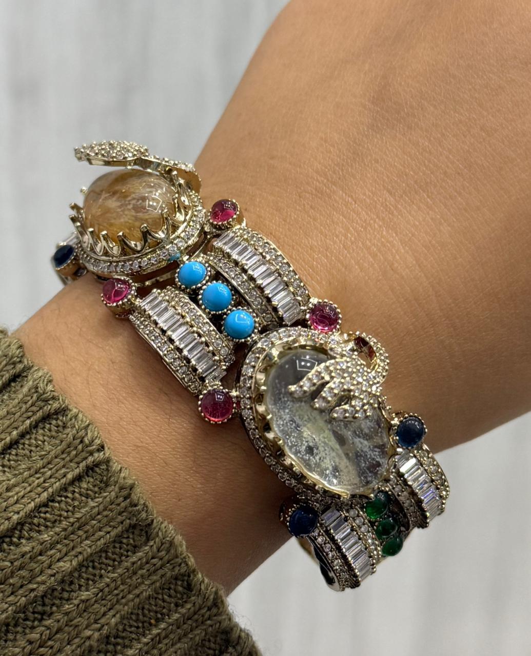 Sabyasachi Inspired With Natural Stone Amd cz Bracelet For women