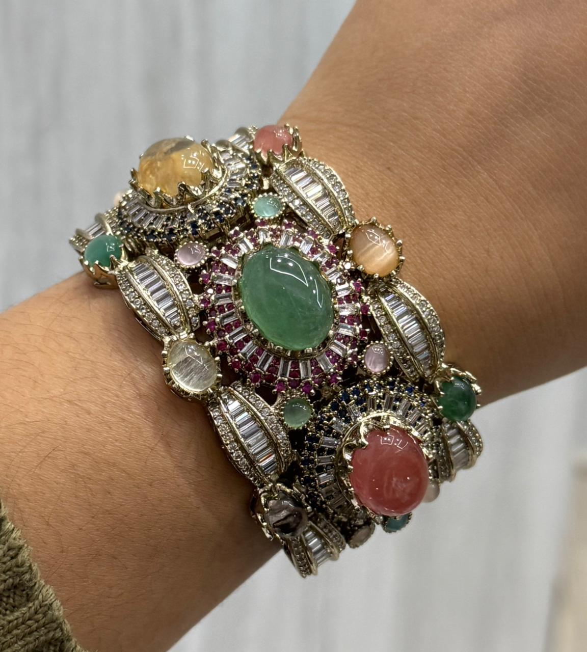 Broad Sabya Inspired Bracelet With Natural Stones