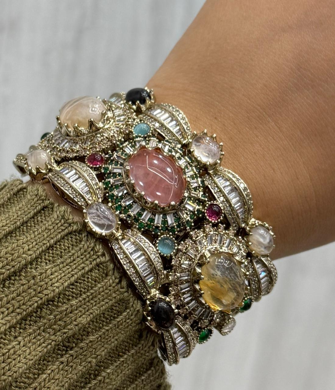 Broad Sabya Inspired Bracelet With Natural Stones