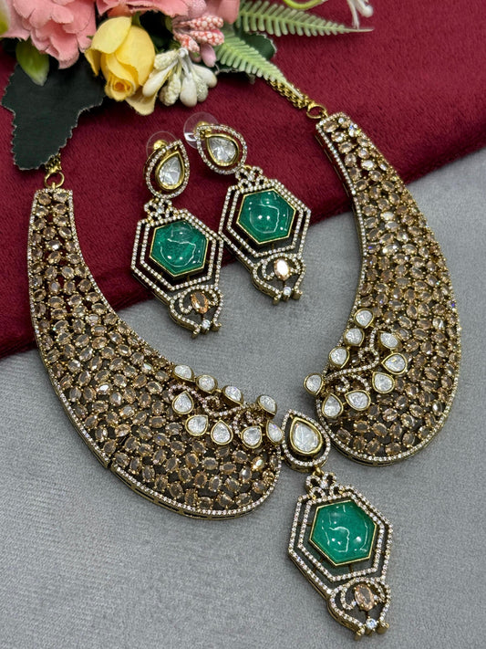 Hasli With Mossanite Kundan  in Champagne For Women