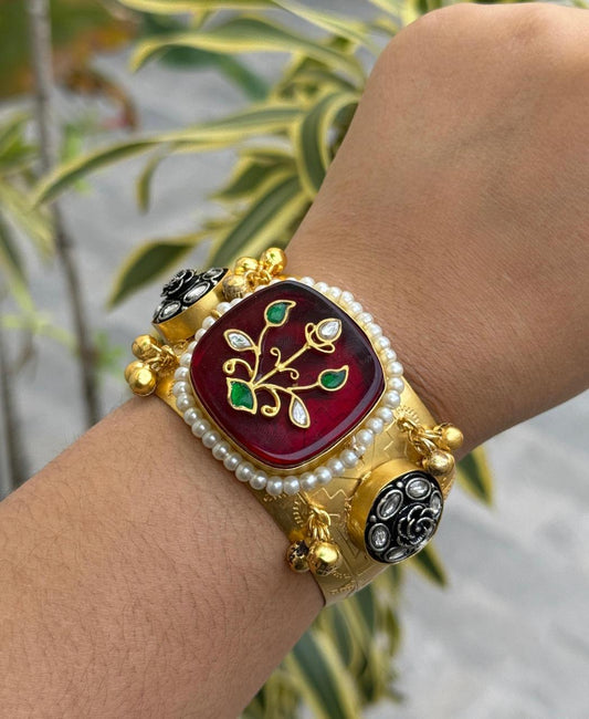 Brass Gold Plated Red Handcuff Bracelet