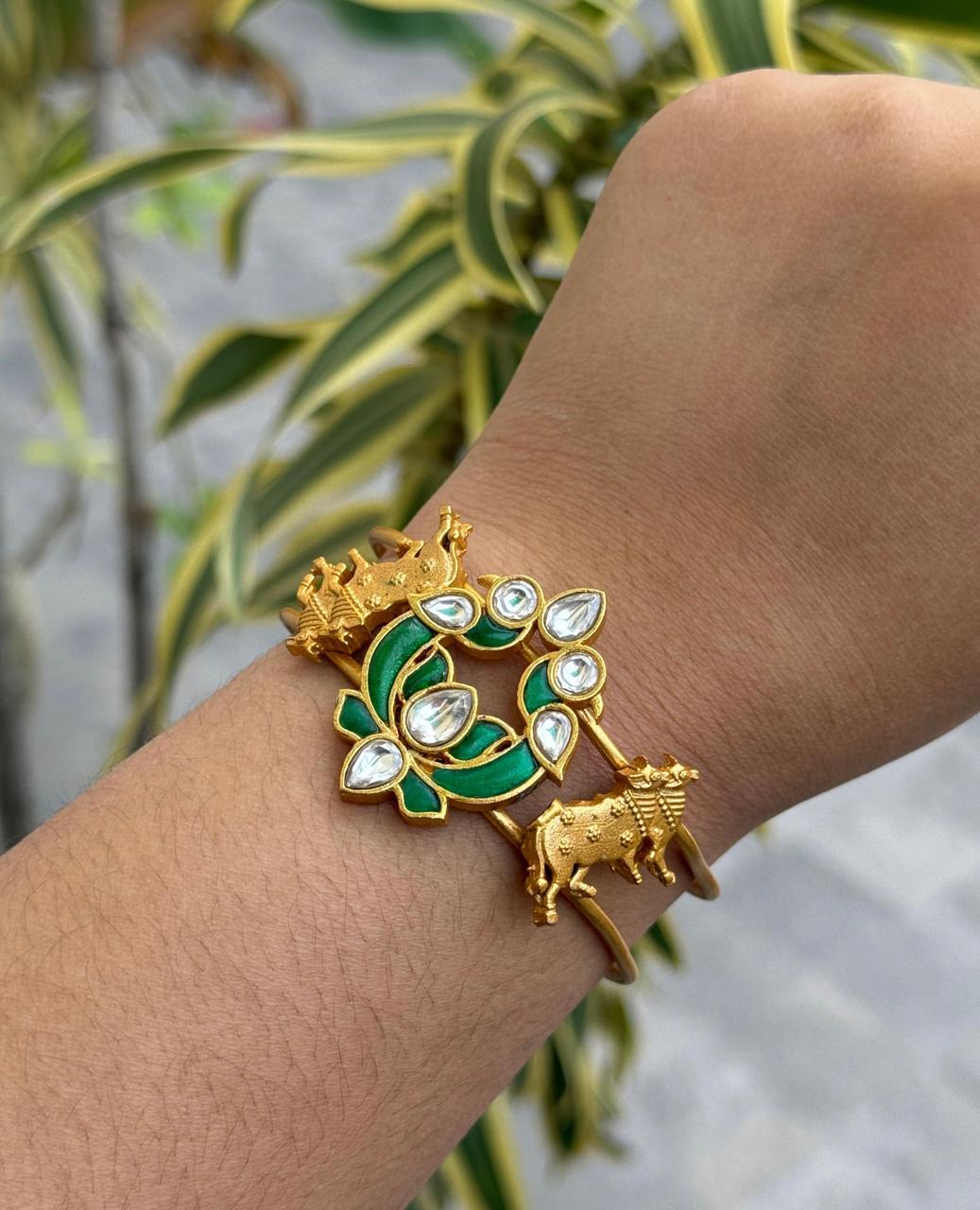Gold Plated Green Lotus Bracelet