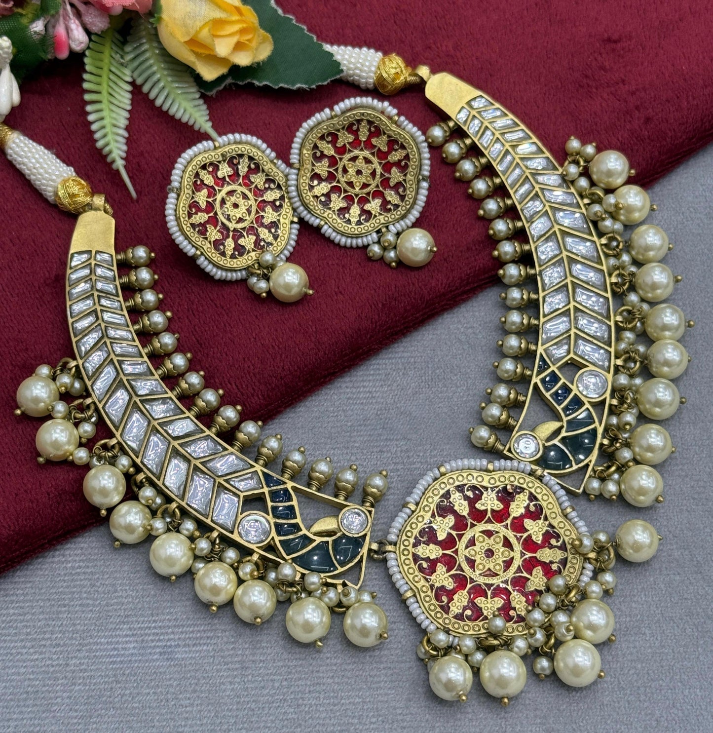 Meenakari  Polki Kundan Necklace
