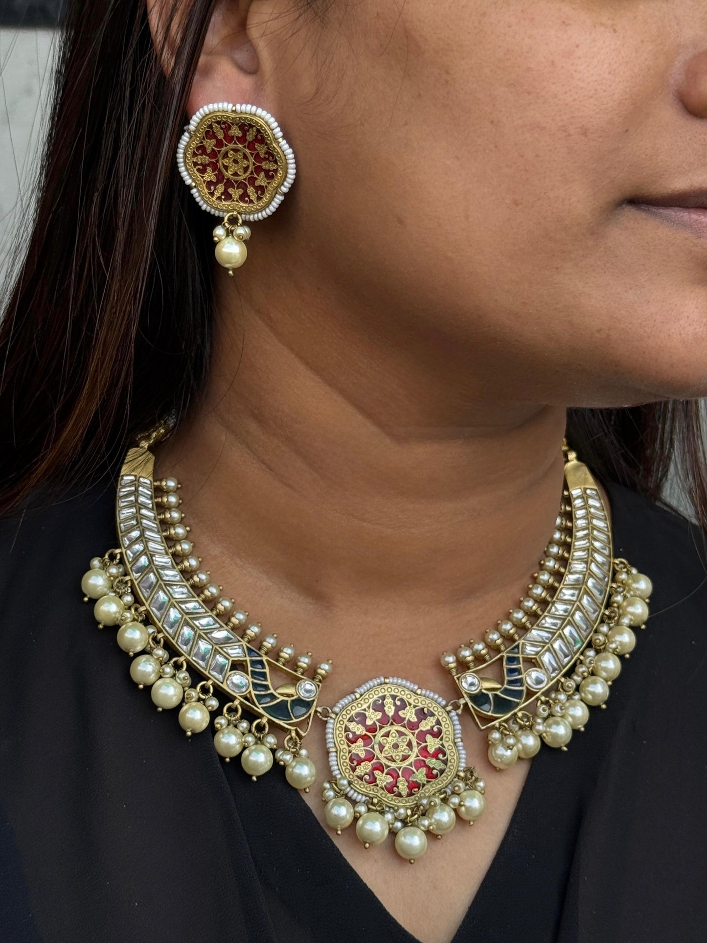 Meenakari  Polki Kundan Necklace