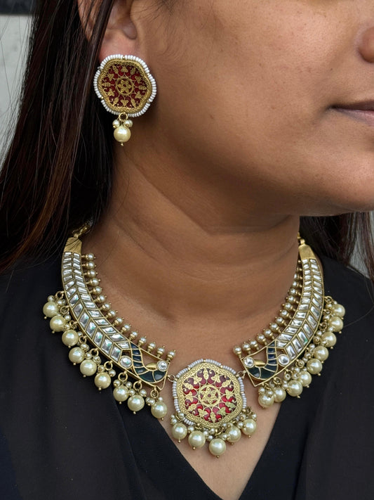 Meenakari  Polki Kundan Necklace
