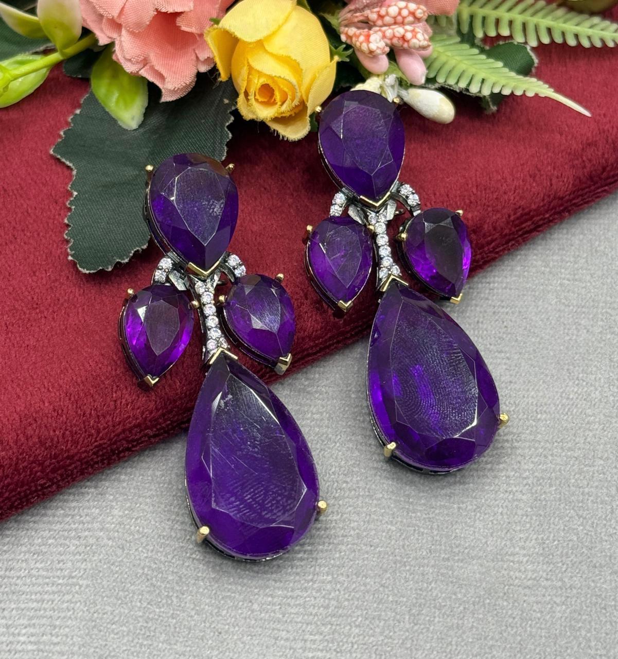 Mural Inspired Doublet Stone Purple Earring