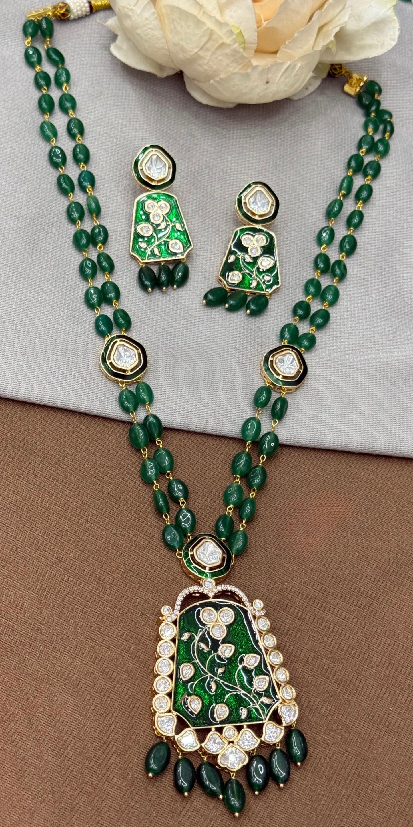 Long Meenakari With Kundan Green Necklace