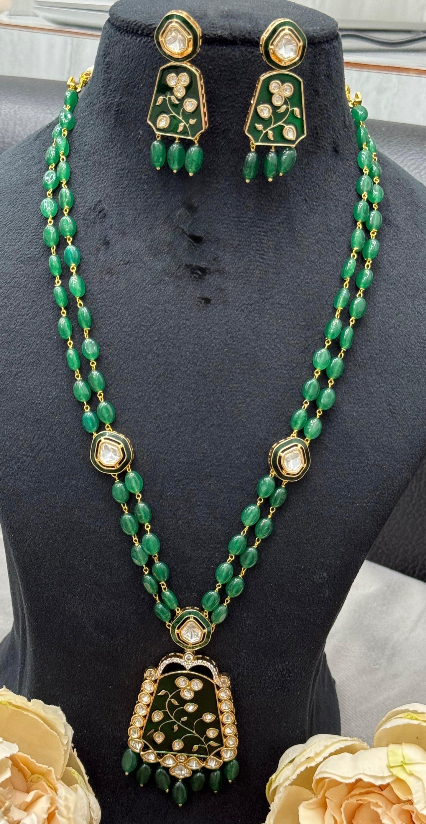 Long Meenakari With Kundan Green Necklace