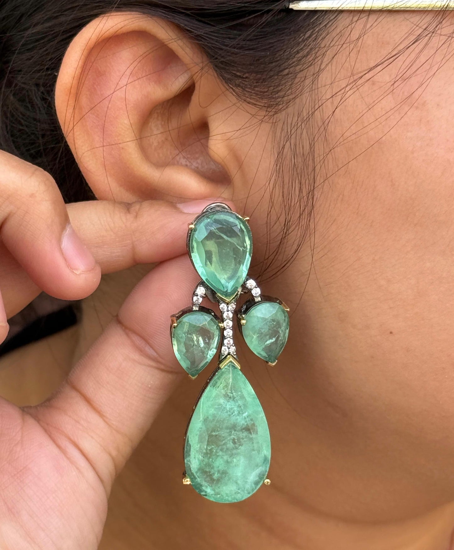 Mural Inspired Doublet Stone Mint Earring
