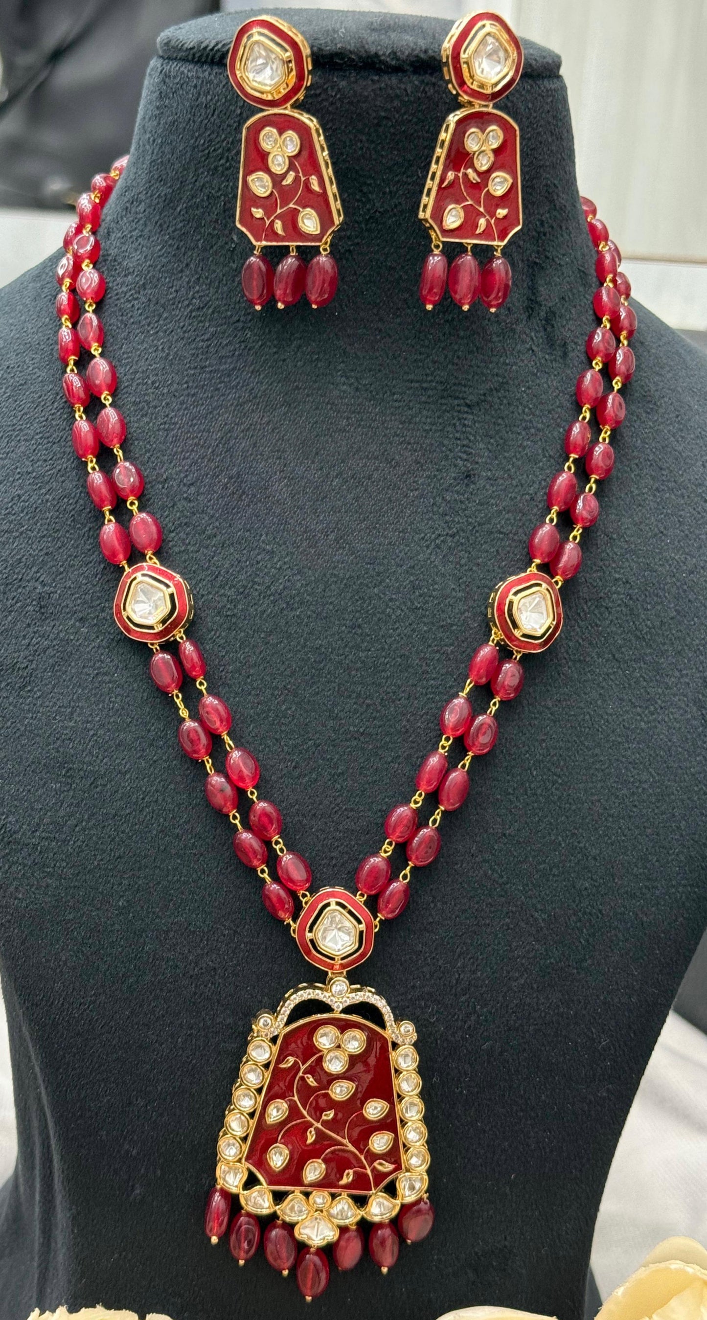 Long Meenakari With Kundan Red Necklace