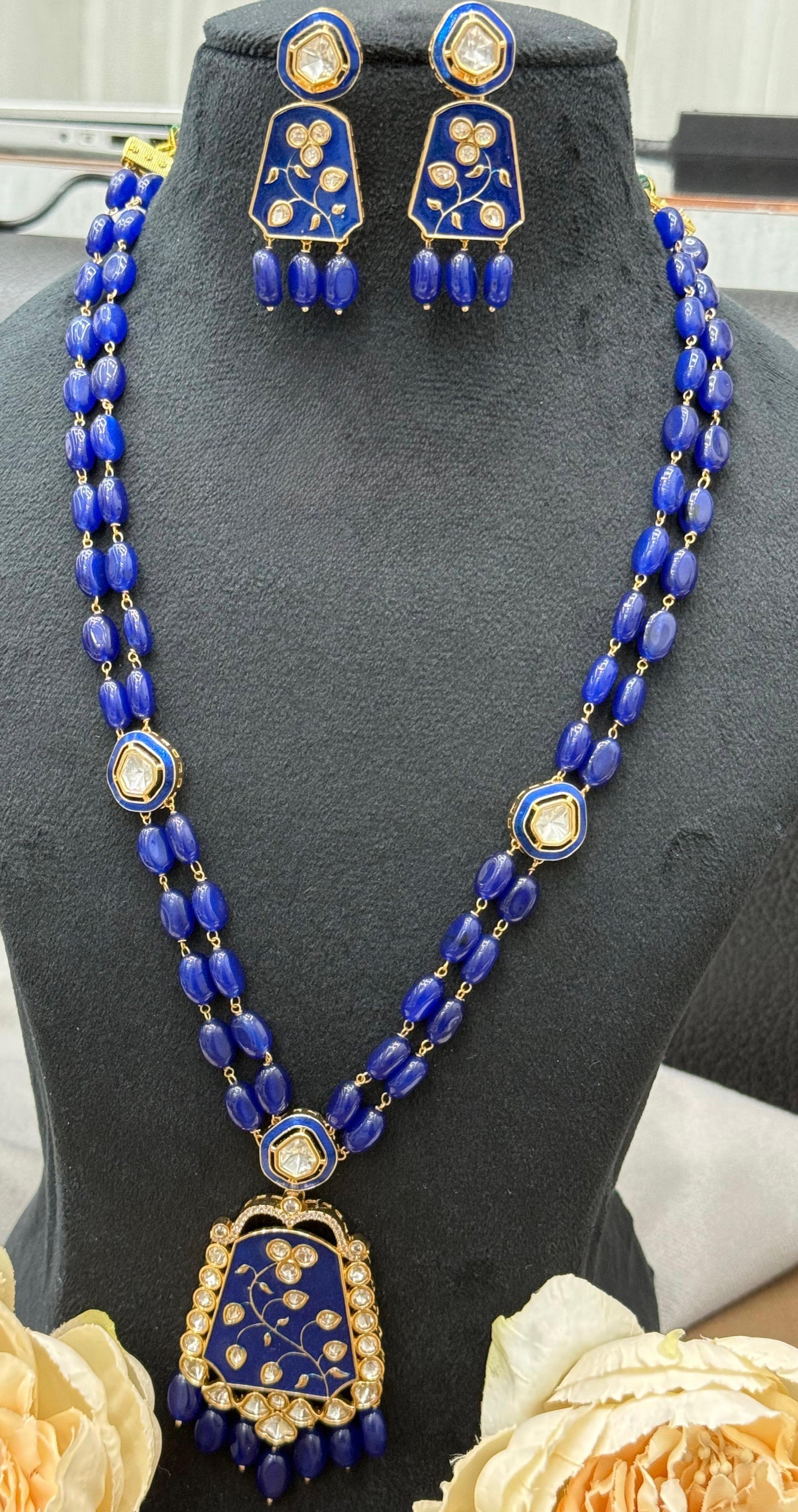 Long Meenakari With Kundan Blue Necklace