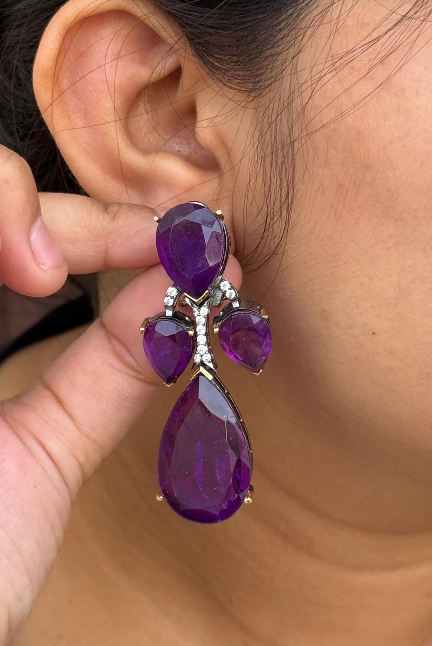 Mural Inspired Doublet Stone Purple Earring