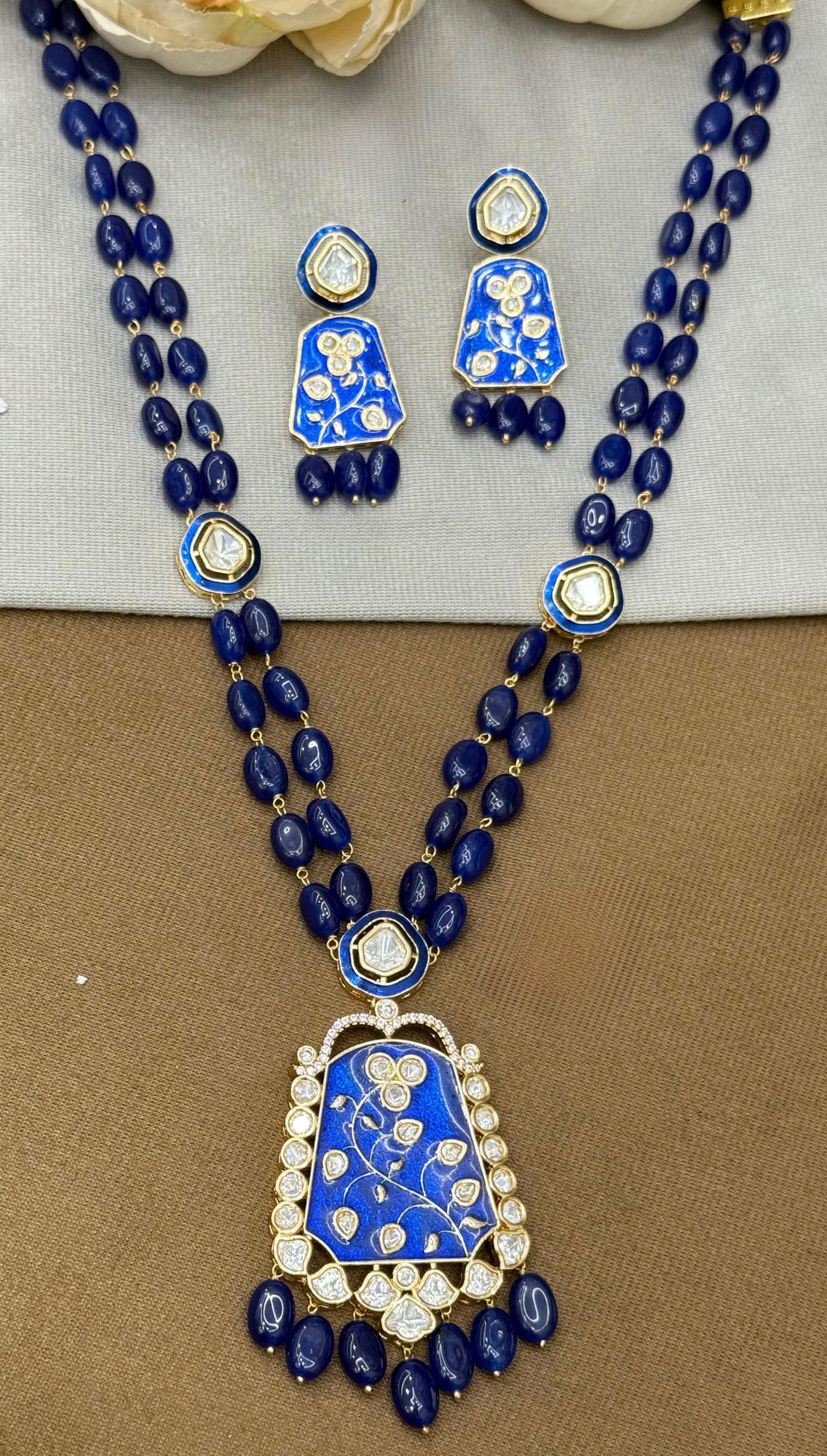 Long Meenakari With Kundan Blue Necklace