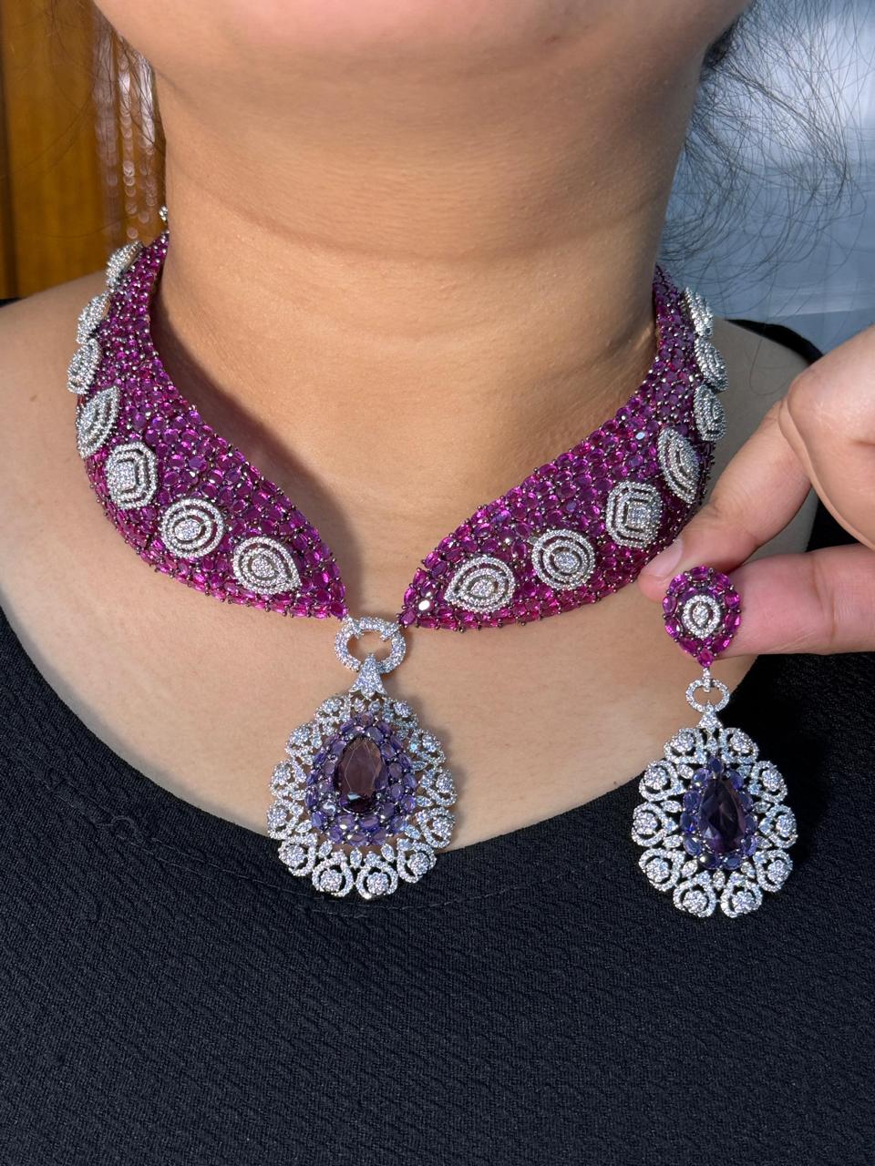 Invisble Setting Hasli Necklace With CZ fOR Women