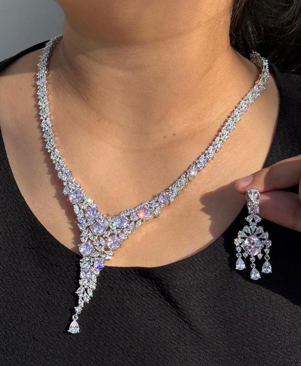 Cubic Zirconia CZ Necklace In Pink