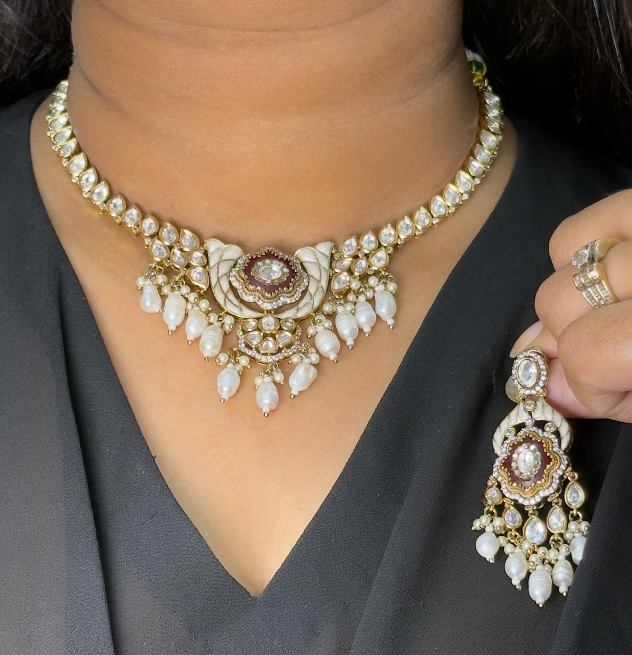 MOP Kundan Necklace With Pearls For Women