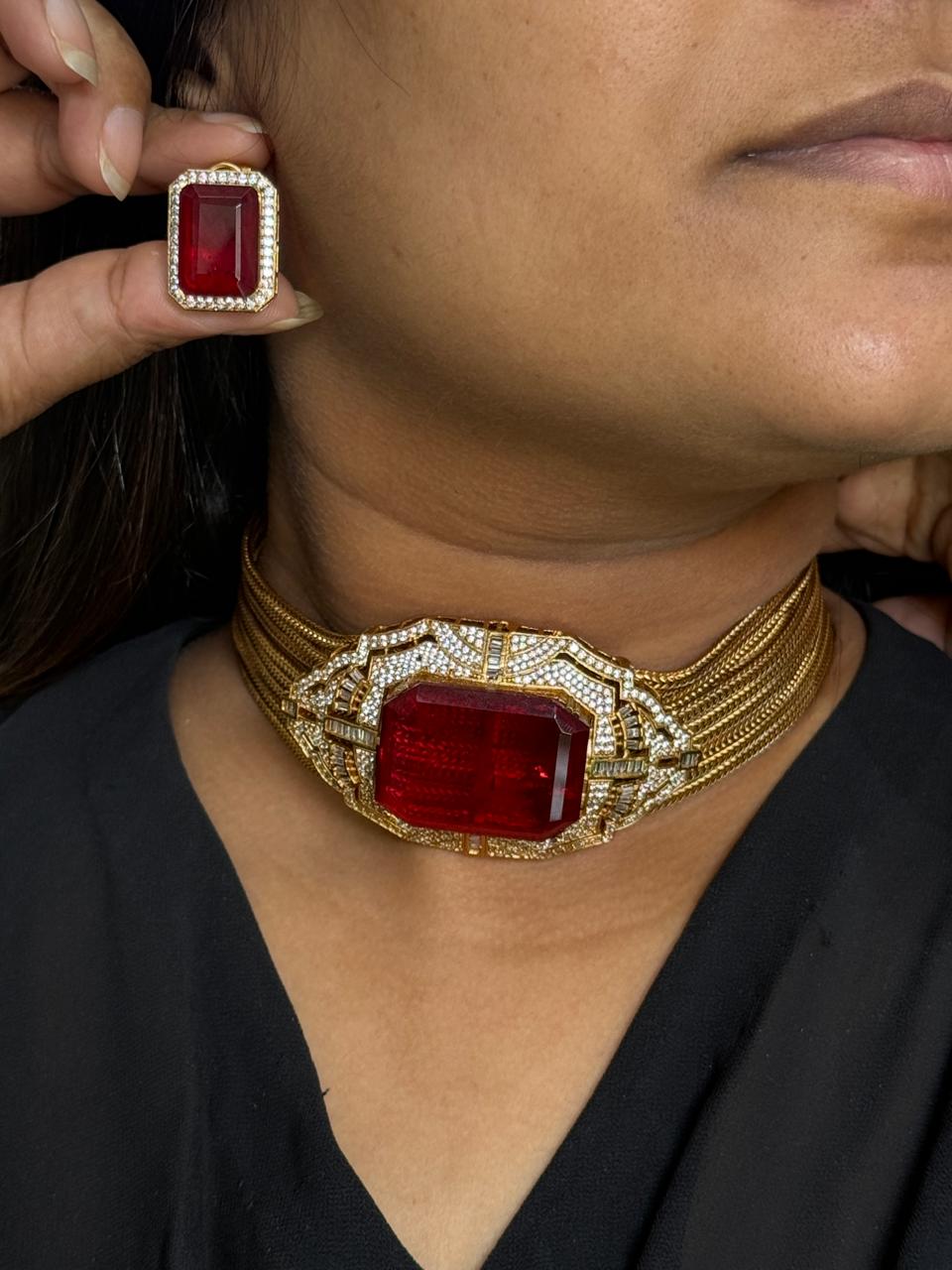 Gold Plated CZ With Doublet Stone Choker