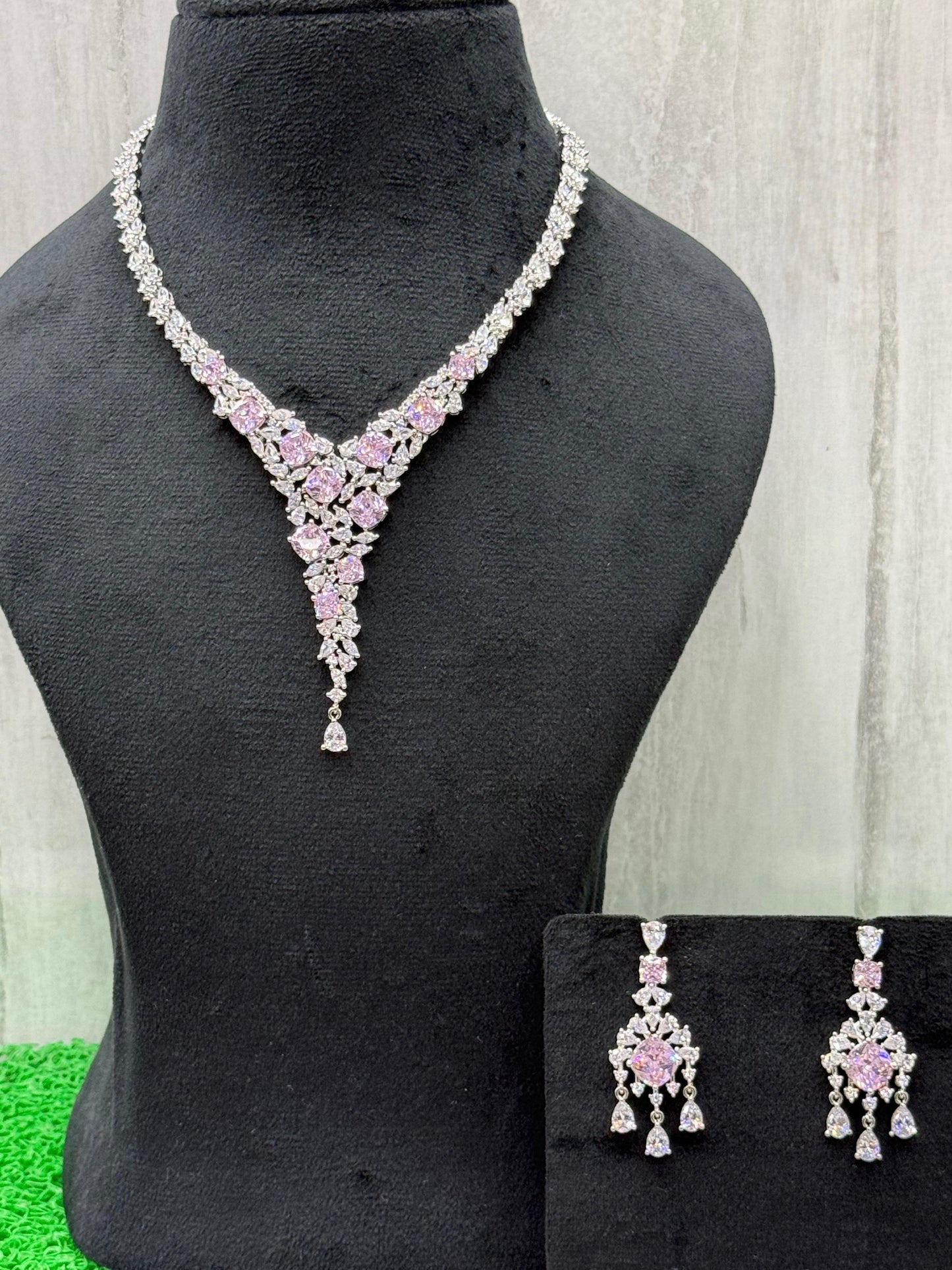 Cubic Zirconia CZ Necklace In Pink