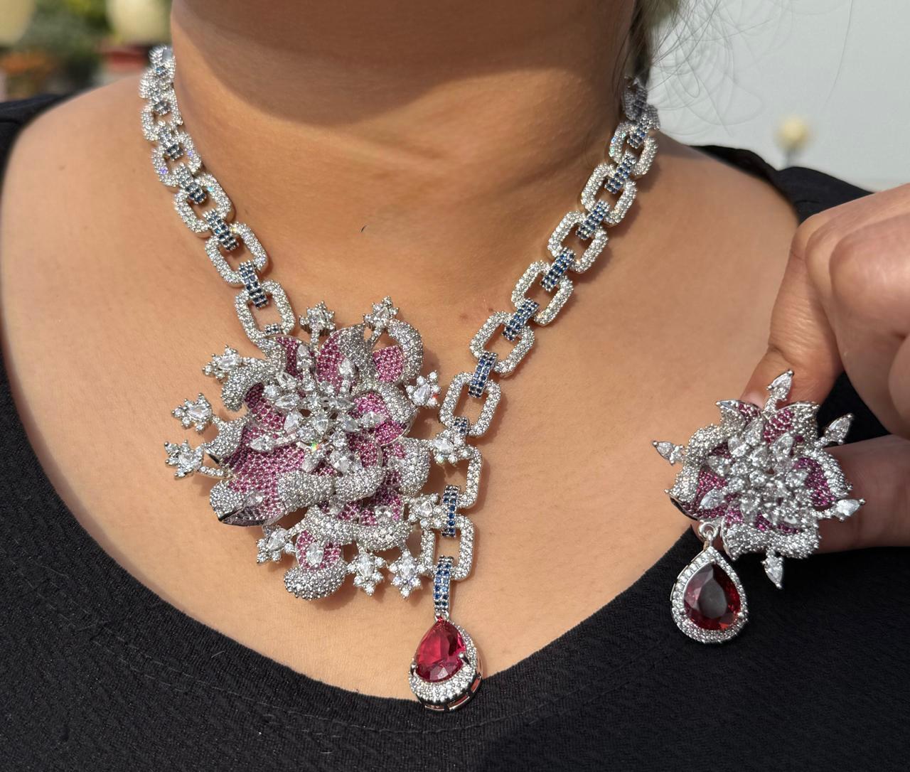 Rose Long Nano Setting CZ Necklace