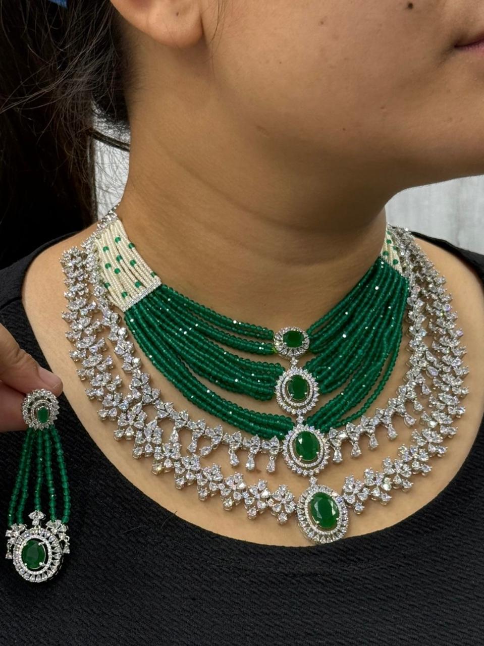 Broad Long cz Doublet With CZ Necklace In Green