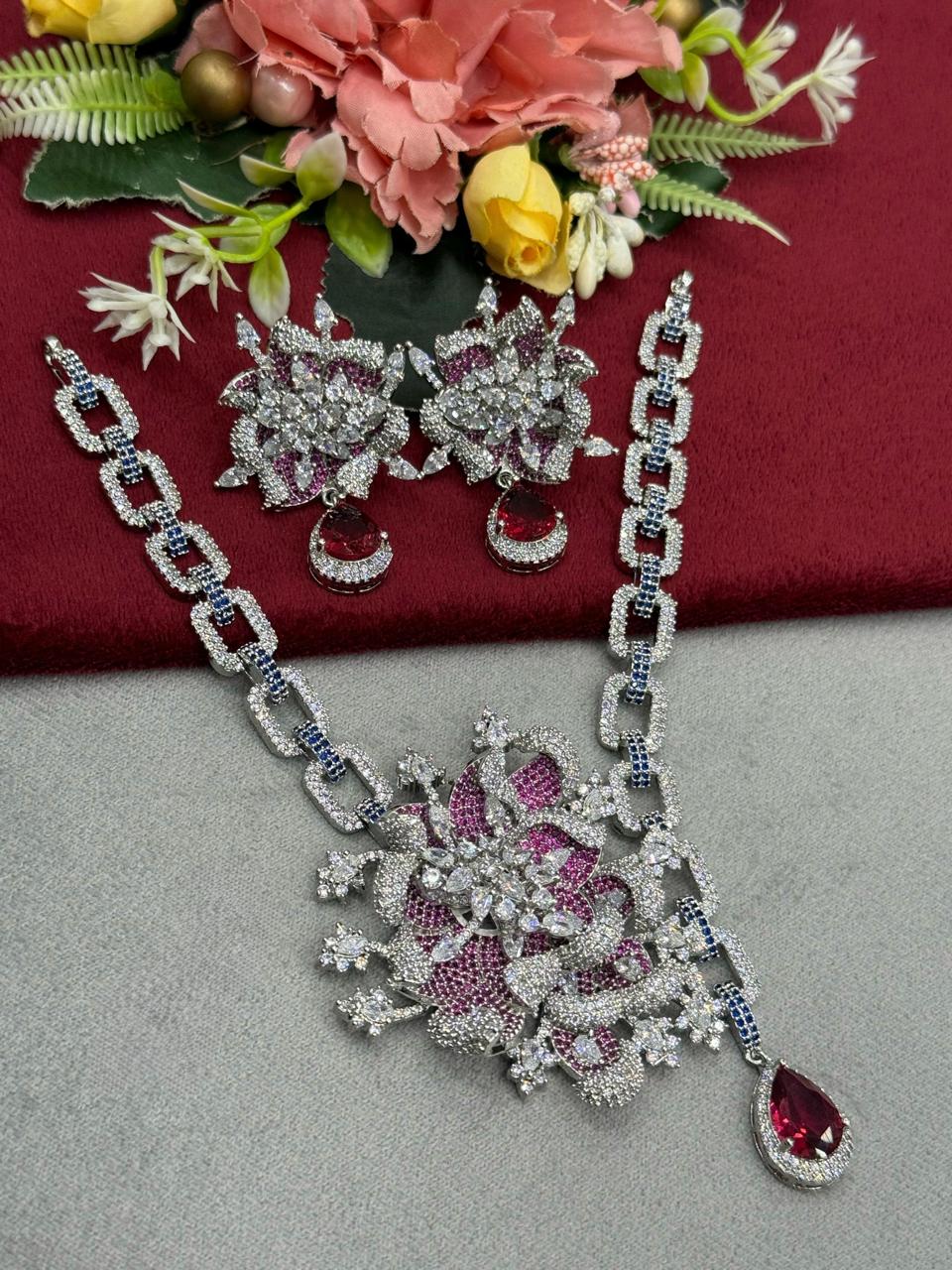 Rose Long Nano Setting CZ Necklace