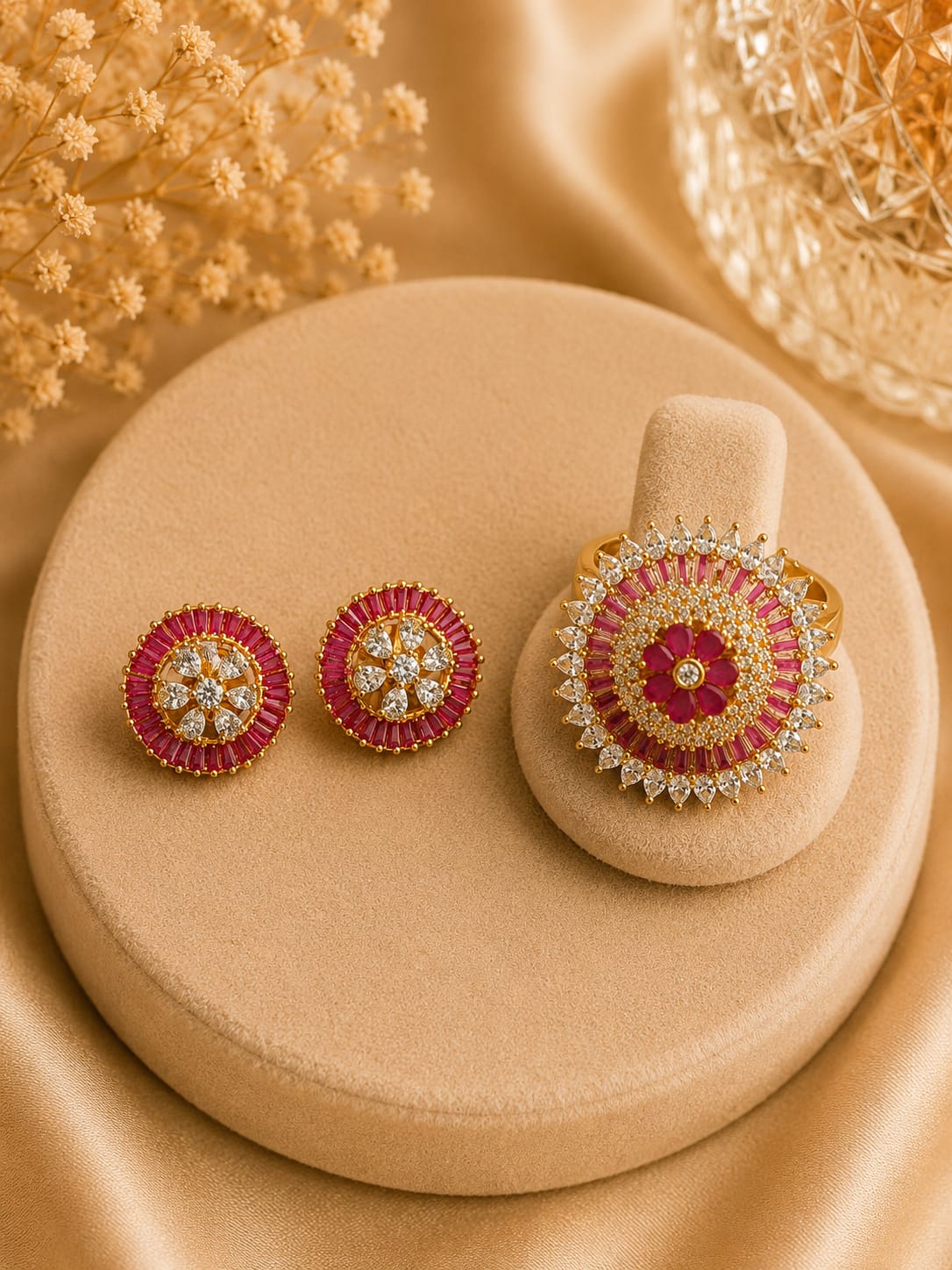 Channel Setting Studs And Ring Combo for women And Girls