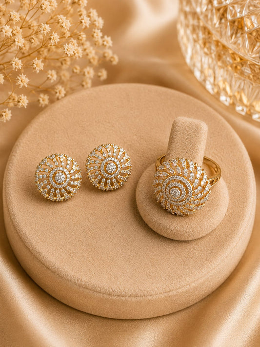 Golden Finish Studs And Ring combo For Women And Ring